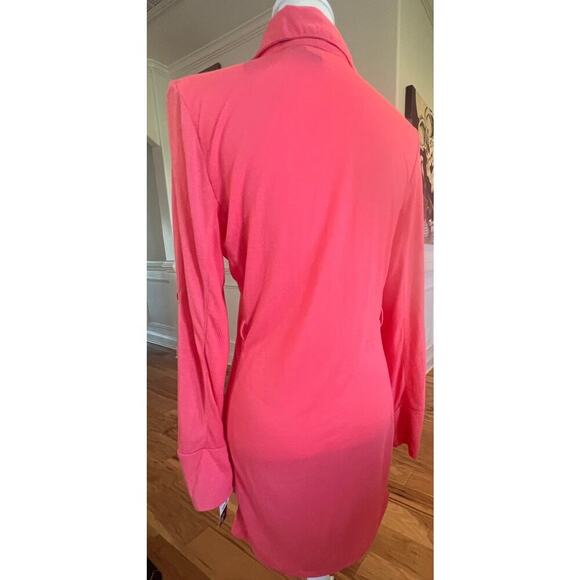 ULTRA FLIRT SALMON PINK LONG SLEEVE BUTTON UP SHIRT DRESS NWT WOMENS LARGE - Picture 2 of 9
